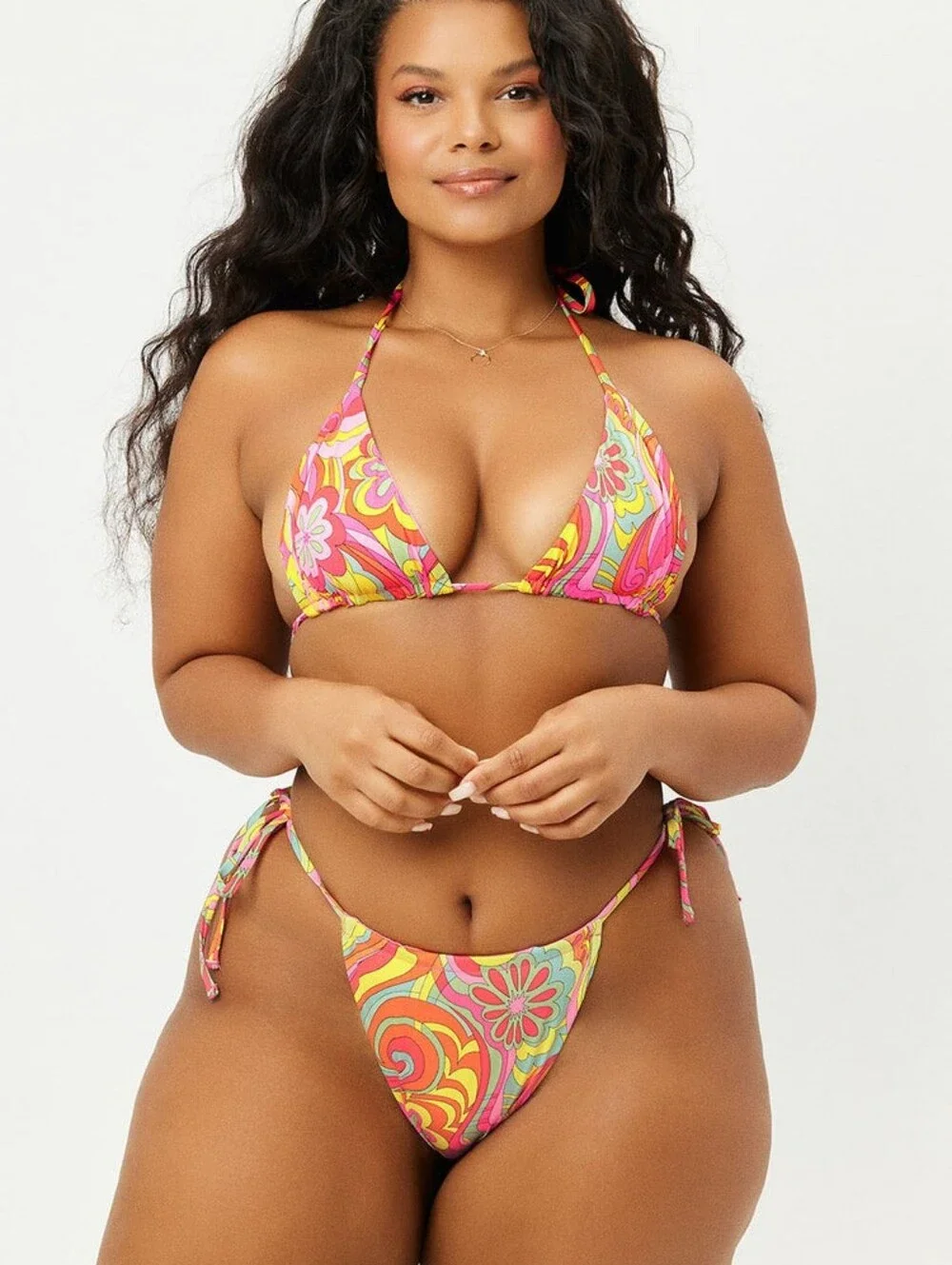 NWOT Frankie's Bikinis Pink Retro Swirl Set - Size Large